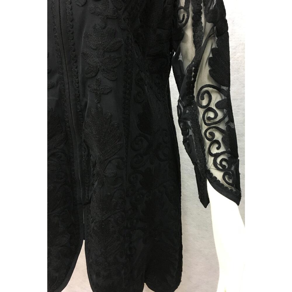 Vintage Collection Black Lace Long Lined Body Zip Up Front Coat Size Large - Picture 3 of 8